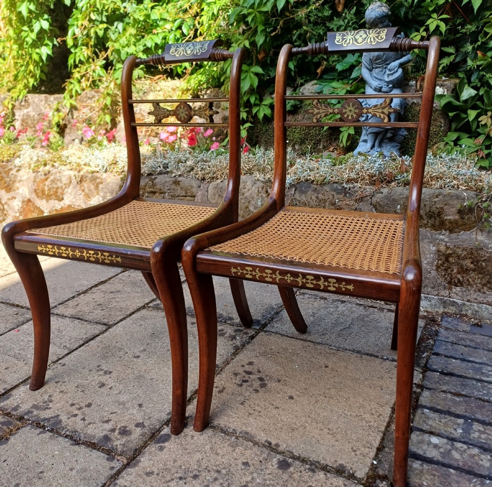 Pair Regency brass inlaid rosewood chairs View V