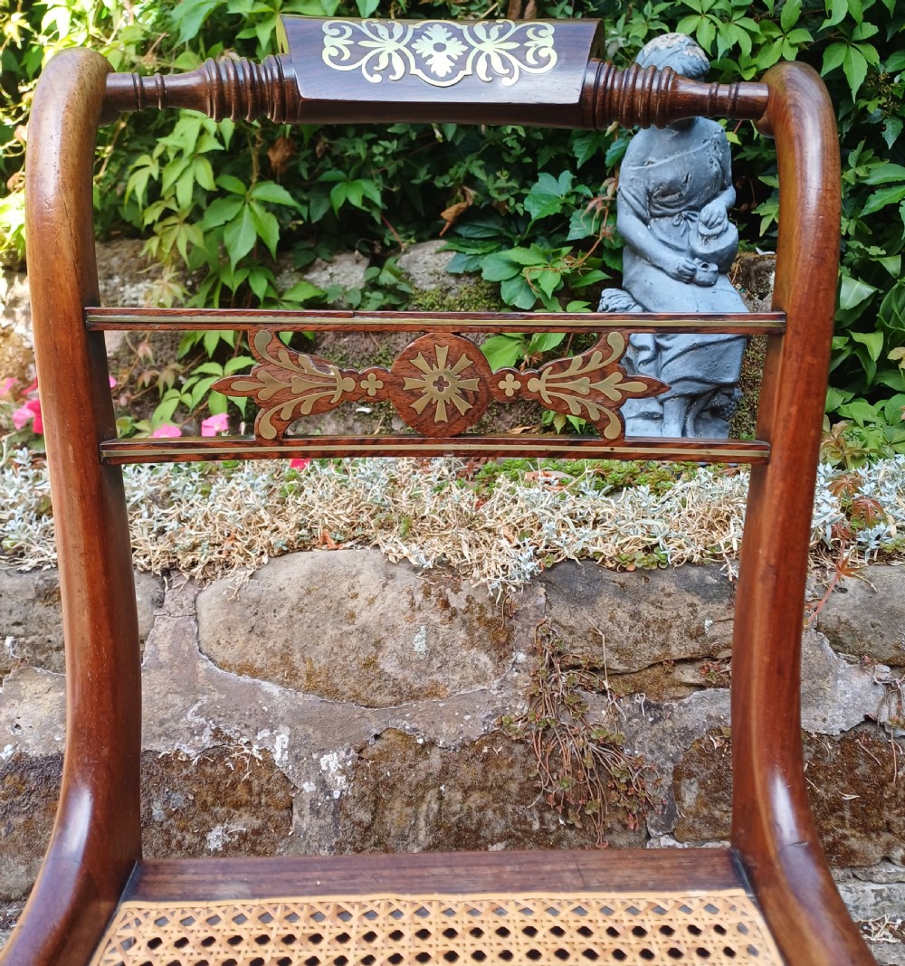 Pair Regency brass inlaid rosewood chairs View VI