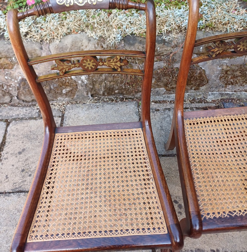 Pair Regency brass inlaid rosewood chairs View VIII