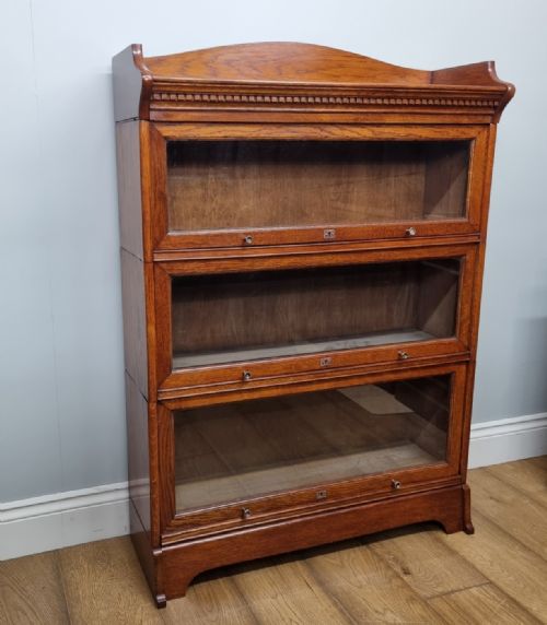 an antique oak 3 tier globe wernicke style bookcase - CATEGORY: ANTIQUE BOOKCASES - DATED 1920