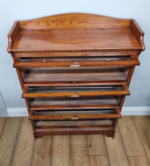 AN ANTIQUE OAK 3 TIER GLOBE WERNICKE STYLE BOOKCASE - ADDITIONAL PHOTO 3