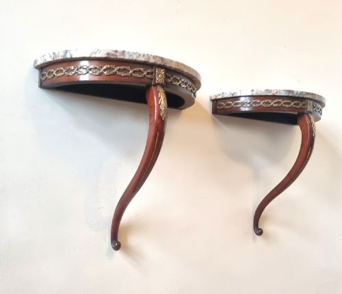 PAIR OF 1930S FRENCH MARBLETOPPED DEMILUNE TABLES WALL MOUNTED - ADDITIONAL PHOTO 1