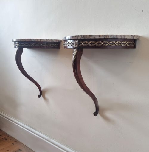 PAIR OF 1930S FRENCH MARBLETOPPED DEMILUNE TABLES WALL MOUNTED - ADDITIONAL PHOTO 3