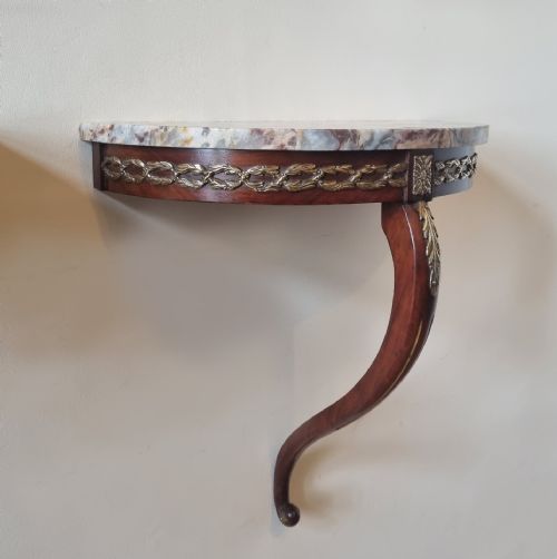 PAIR OF 1930S FRENCH MARBLETOPPED DEMILUNE TABLES WALL MOUNTED - ADDITIONAL PHOTO 4
