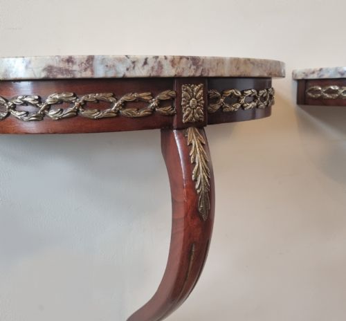 PAIR OF 1930S FRENCH MARBLETOPPED DEMILUNE TABLES WALL MOUNTED - ADDITIONAL PHOTO 5