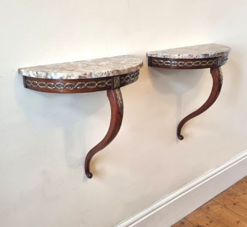 PAIR OF 1930S FRENCH MARBLETOPPED DEMILUNE TABLES WALL MOUNTED - ADDITIONAL PHOTO 6