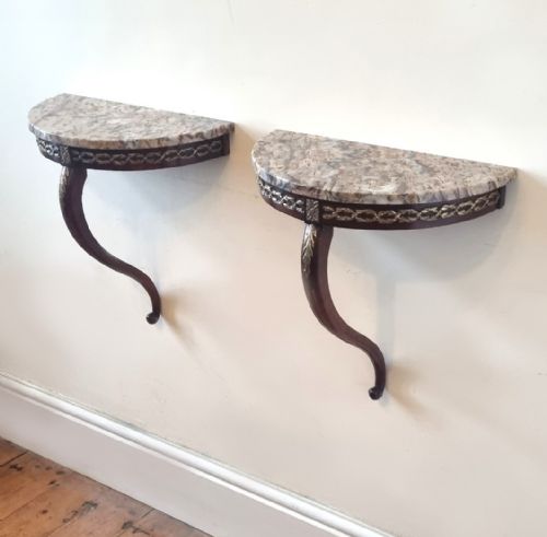 PAIR OF 1930S FRENCH MARBLETOPPED DEMILUNE TABLES WALL MOUNTED - ADDITIONAL PHOTO 8