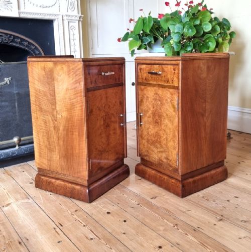 PAIR OF ART DECO BURR WALNUT BEDSIDE CABINETS - ADDITIONAL PHOTO 3