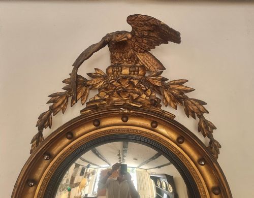 A FINE ANTIQUE CONVEX MIRROR ORIGINAL CONDITION CIRCA 1830 - ADDITIONAL PHOTO 2