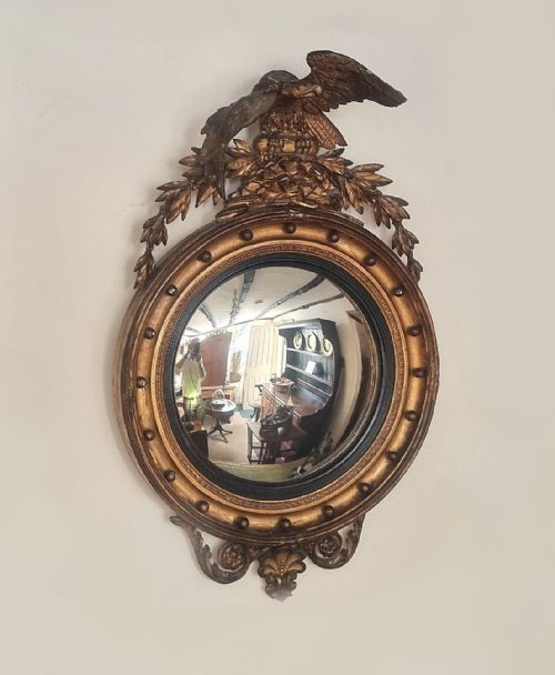 A FINE ANTIQUE CONVEX MIRROR ORIGINAL CONDITION CIRCA 1830 - ADDITIONAL PHOTO 6