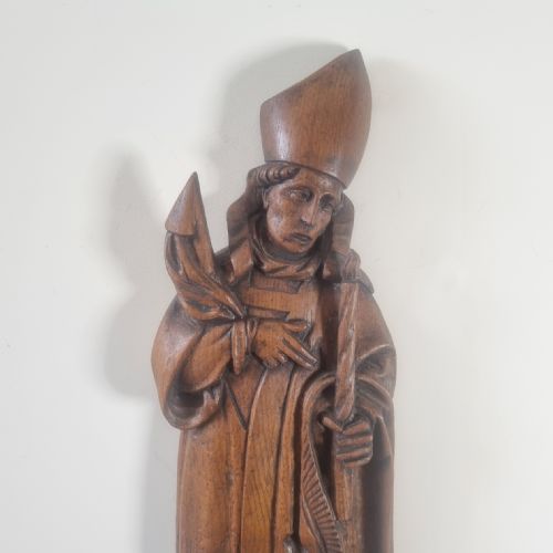 A LARGE AND IMPRESSIVE CARVED OAK FIGURE OF ST BLAISE OF SEBASTE - ADDITIONAL PHOTO 1
