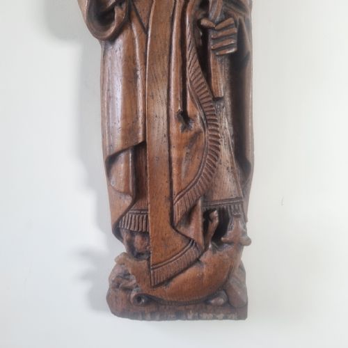 A LARGE AND IMPRESSIVE CARVED OAK FIGURE OF ST BLAISE OF SEBASTE - ADDITIONAL PHOTO 2