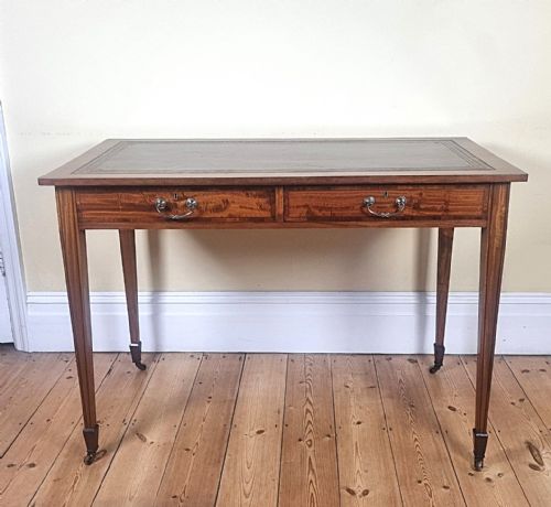 AN ANTIQUE 'SATINWOOD' WRITING TABLE WITH TULIPWOOD BANDED DECORATION - ADDITIONAL PHOTO 9