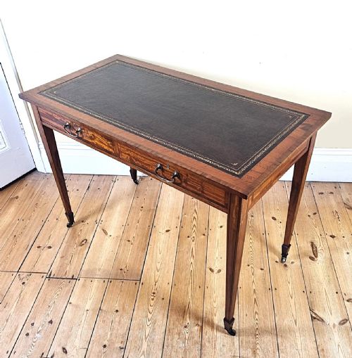 AN ANTIQUE 'SATINWOOD' WRITING TABLE WITH TULIPWOOD BANDED DECORATION - ADDITIONAL PHOTO 17