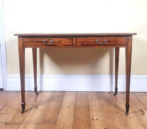 AN ANTIQUE 'SATINWOOD' WRITING TABLE WITH TULIPWOOD BANDED DECORATION - ADDITIONAL PHOTO 19