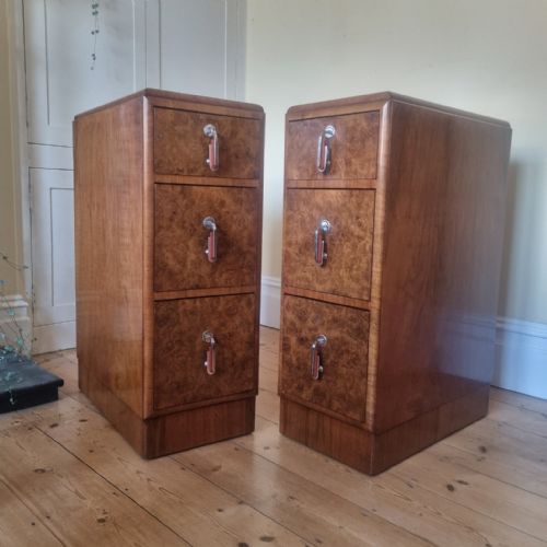PAIR OF BURR WALNUT ART DECO BEDSIDE CABINETS - ADDITIONAL PHOTO 2