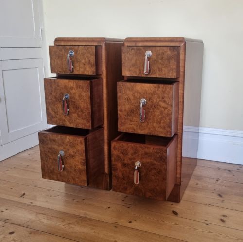 PAIR OF BURR WALNUT ART DECO BEDSIDE CABINETS - ADDITIONAL PHOTO 8