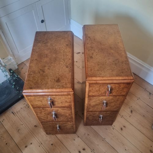 PAIR OF BURR WALNUT ART DECO BEDSIDE CABINETS - ADDITIONAL PHOTO 9
