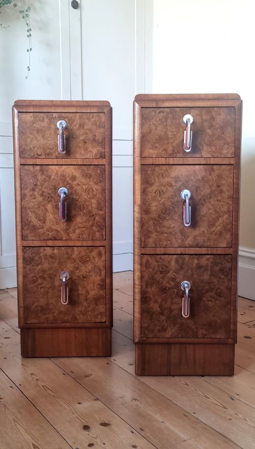 PAIR OF BURR WALNUT ART DECO BEDSIDE CABINETS - ADDITIONAL PHOTO 12