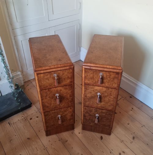 PAIR OF BURR WALNUT ART DECO BEDSIDE CABINETS - ADDITIONAL PHOTO 14