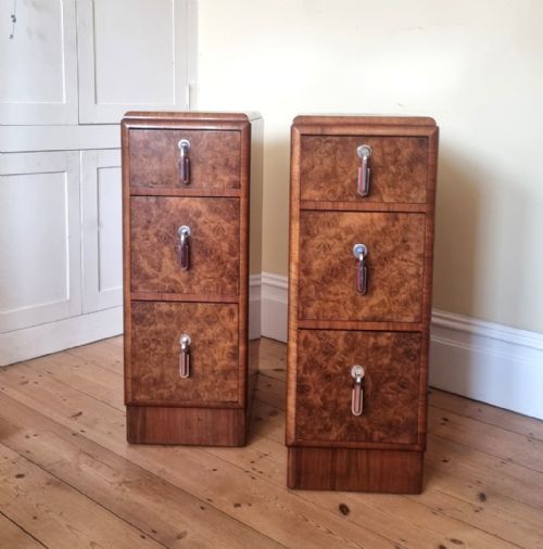 PAIR OF BURR WALNUT ART DECO BEDSIDE CABINETS - ADDITIONAL PHOTO 15