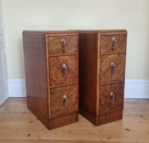 PAIR OF BURR WALNUT ART DECO BEDSIDE CABINETS - ADDITIONAL PHOTO 16