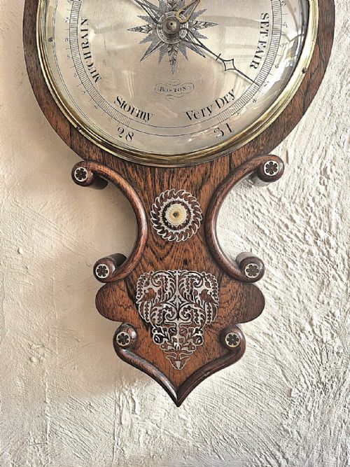 ANTIQUE WHEEL OR BANJO BAROMETER ROSEWOOD INLAID WITH MOTHER OF PEARL - ADDITIONAL PHOTO 2