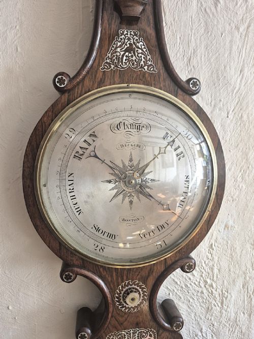 ANTIQUE WHEEL OR BANJO BAROMETER ROSEWOOD INLAID WITH MOTHER OF PEARL - ADDITIONAL PHOTO 3