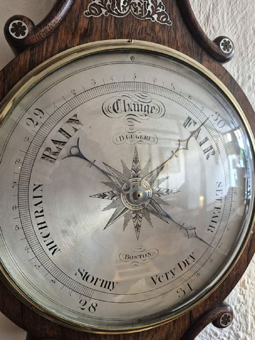 ANTIQUE WHEEL OR BANJO BAROMETER ROSEWOOD INLAID WITH MOTHER OF PEARL - ADDITIONAL PHOTO 4