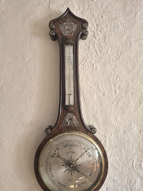 ANTIQUE WHEEL OR BANJO BAROMETER ROSEWOOD INLAID WITH MOTHER OF PEARL - ADDITIONAL PHOTO 5