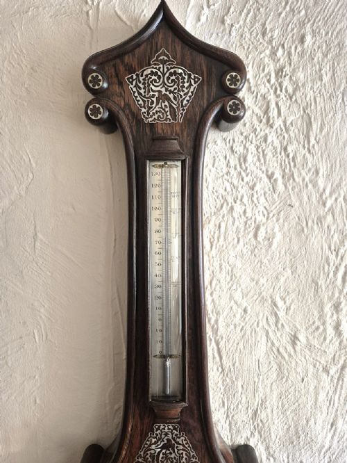 ANTIQUE WHEEL OR BANJO BAROMETER ROSEWOOD INLAID WITH MOTHER OF PEARL - ADDITIONAL PHOTO 6