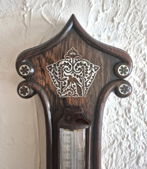 ANTIQUE WHEEL OR BANJO BAROMETER ROSEWOOD INLAID WITH MOTHER OF PEARL - ADDITIONAL PHOTO 8