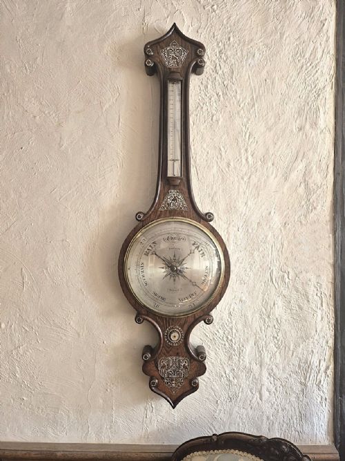 ANTIQUE WHEEL OR BANJO BAROMETER ROSEWOOD INLAID WITH MOTHER OF PEARL - ADDITIONAL PHOTO 15