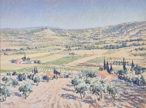Pastel landscape by Lionel Aggett of Provence - 'From Lacoste to Bonnieux'