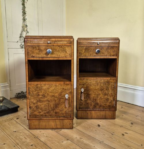 PAIR OF ART DECO BURR WALNUT BEDSIDE CABINETS - ADDITIONAL PHOTO 2