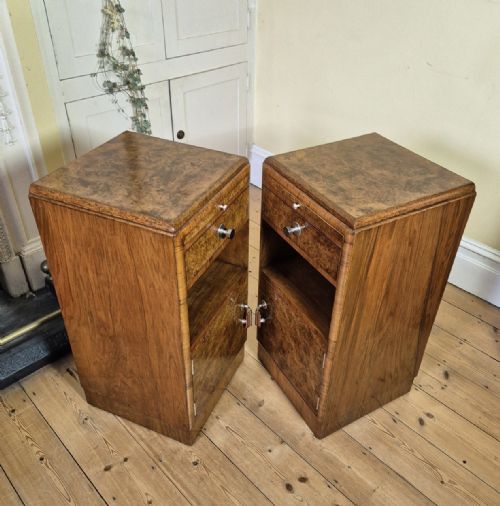 PAIR OF ART DECO BURR WALNUT BEDSIDE CABINETS - ADDITIONAL PHOTO 5