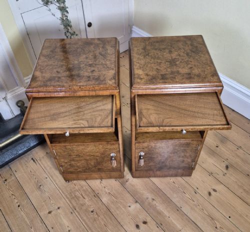 PAIR OF ART DECO BURR WALNUT BEDSIDE CABINETS - ADDITIONAL PHOTO 6