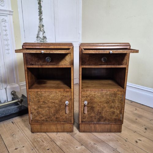 PAIR OF ART DECO BURR WALNUT BEDSIDE CABINETS - ADDITIONAL PHOTO 7