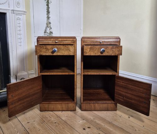 PAIR OF ART DECO BURR WALNUT BEDSIDE CABINETS - ADDITIONAL PHOTO 9