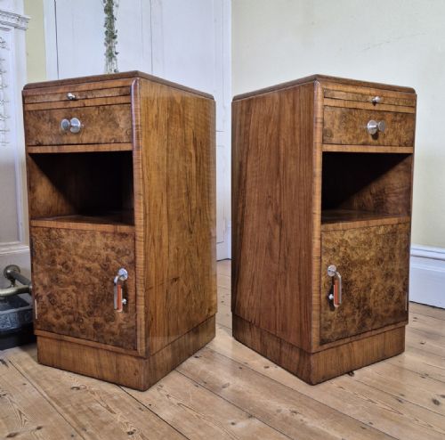 PAIR OF ART DECO BURR WALNUT BEDSIDE CABINETS - ADDITIONAL PHOTO 13