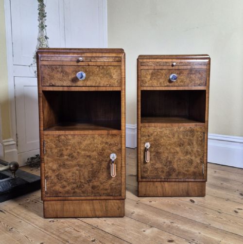 PAIR OF ART DECO BURR WALNUT BEDSIDE CABINETS - ADDITIONAL PHOTO 14