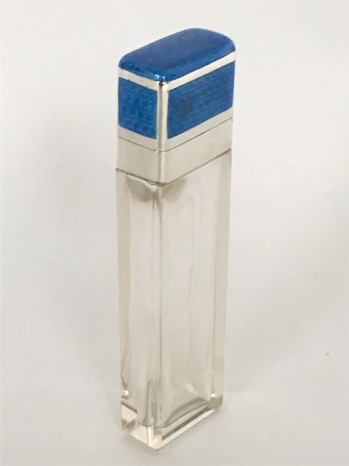 A Fabulous Art Deco French Silver & Enamel Scent Bottle