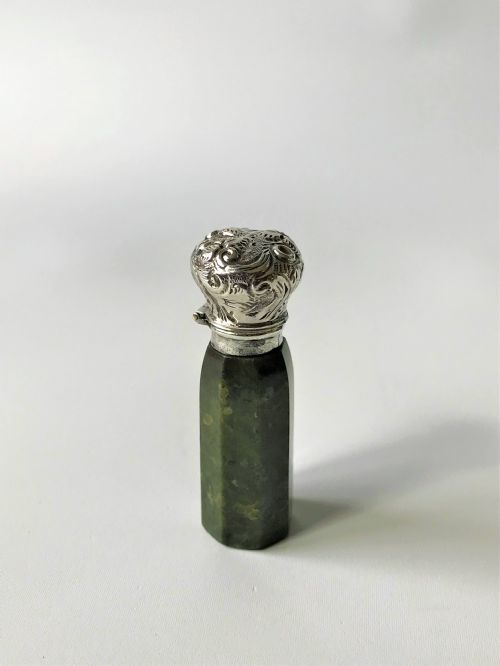 A Rare Victorian Silver & Moss Agate Scent Bottle