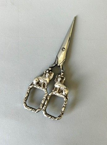 A Rare Pair of Georgian Silver 'Spaniel' Sewing Scissors