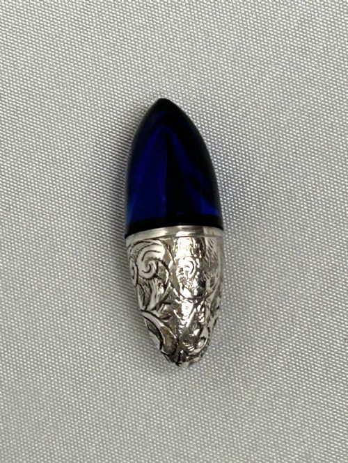 A Victorian Bristol Blue & Silver Bullet Scent Bottle