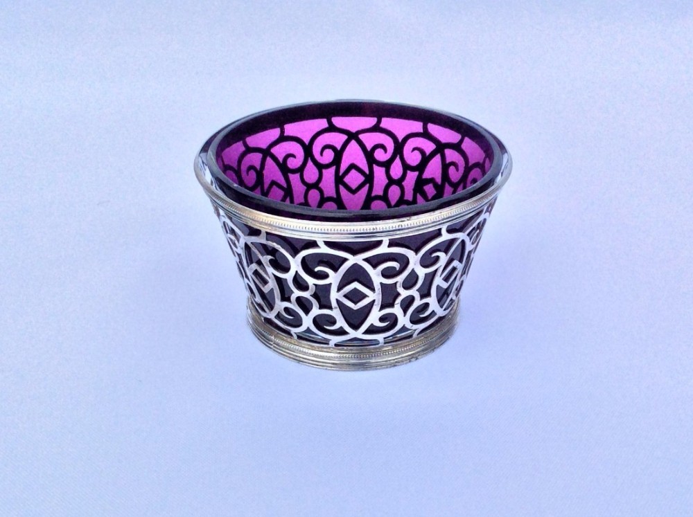 A lovely Edwardian silver & amethyst pierced bowl.
