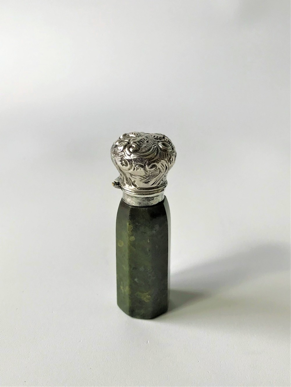A rare Victorian silver & moss agate scent bottle