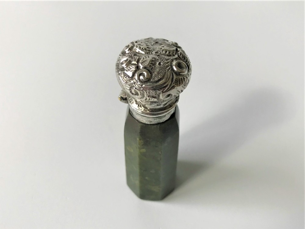 A rare Victorian silver & moss agate scent bottle View III