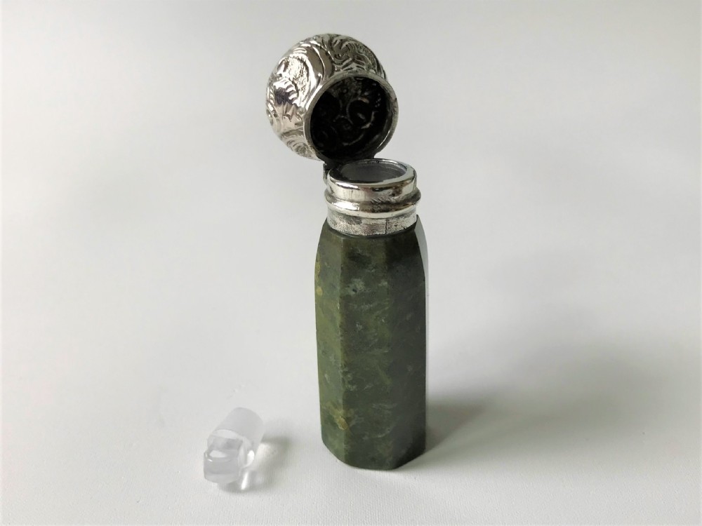 A rare Victorian silver & moss agate scent bottle View VI