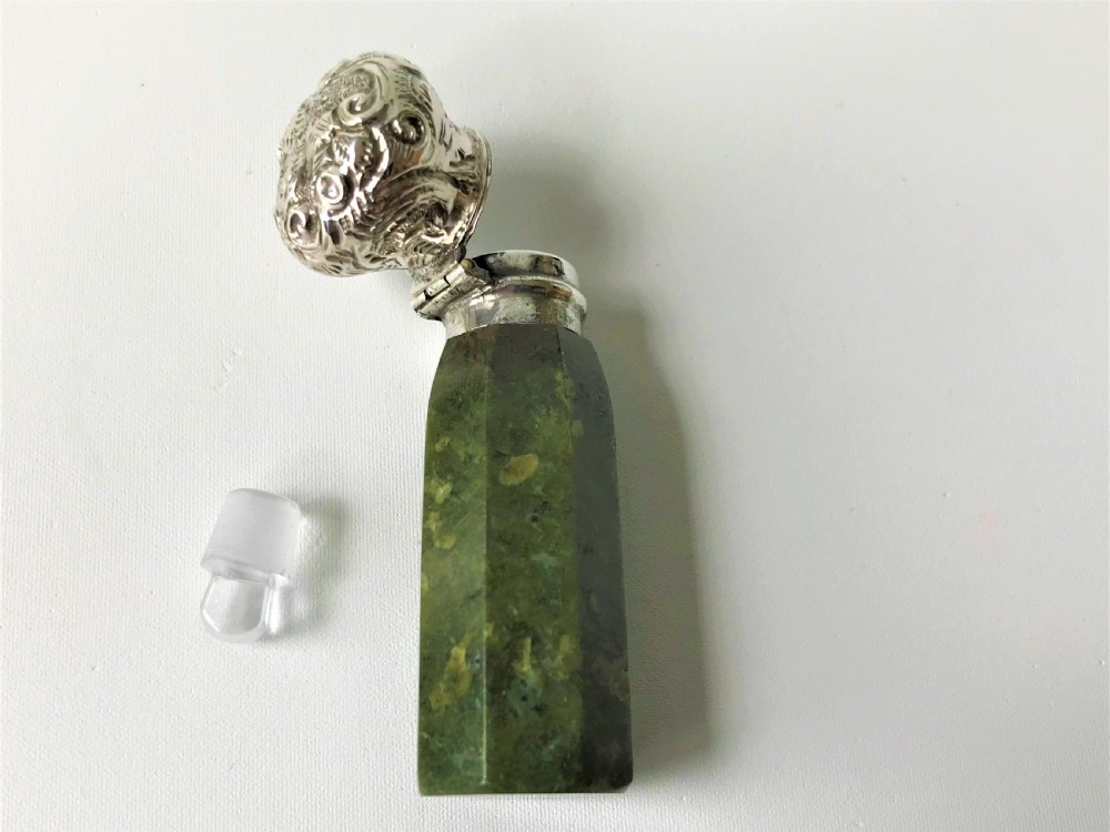 A rare Victorian silver & moss agate scent bottle View VII
